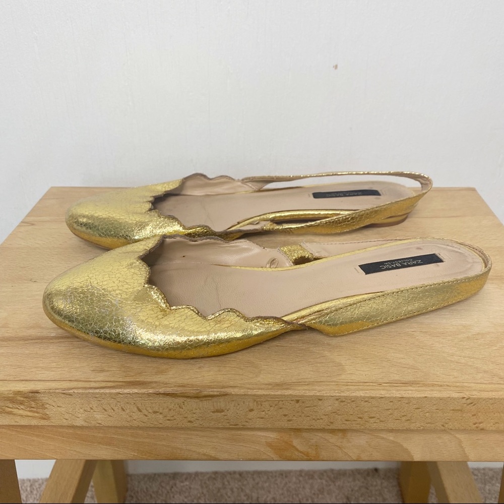 Zara Crackle Gold Slingback Flats Round Toe Size EU 41
